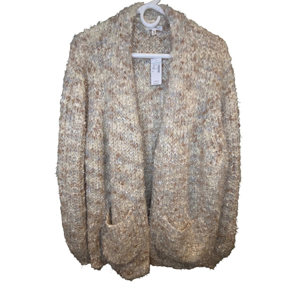 Maurices Womens 2X Metallic Eyelash Knit Cardigan Sweater Open Front Pockets NEW